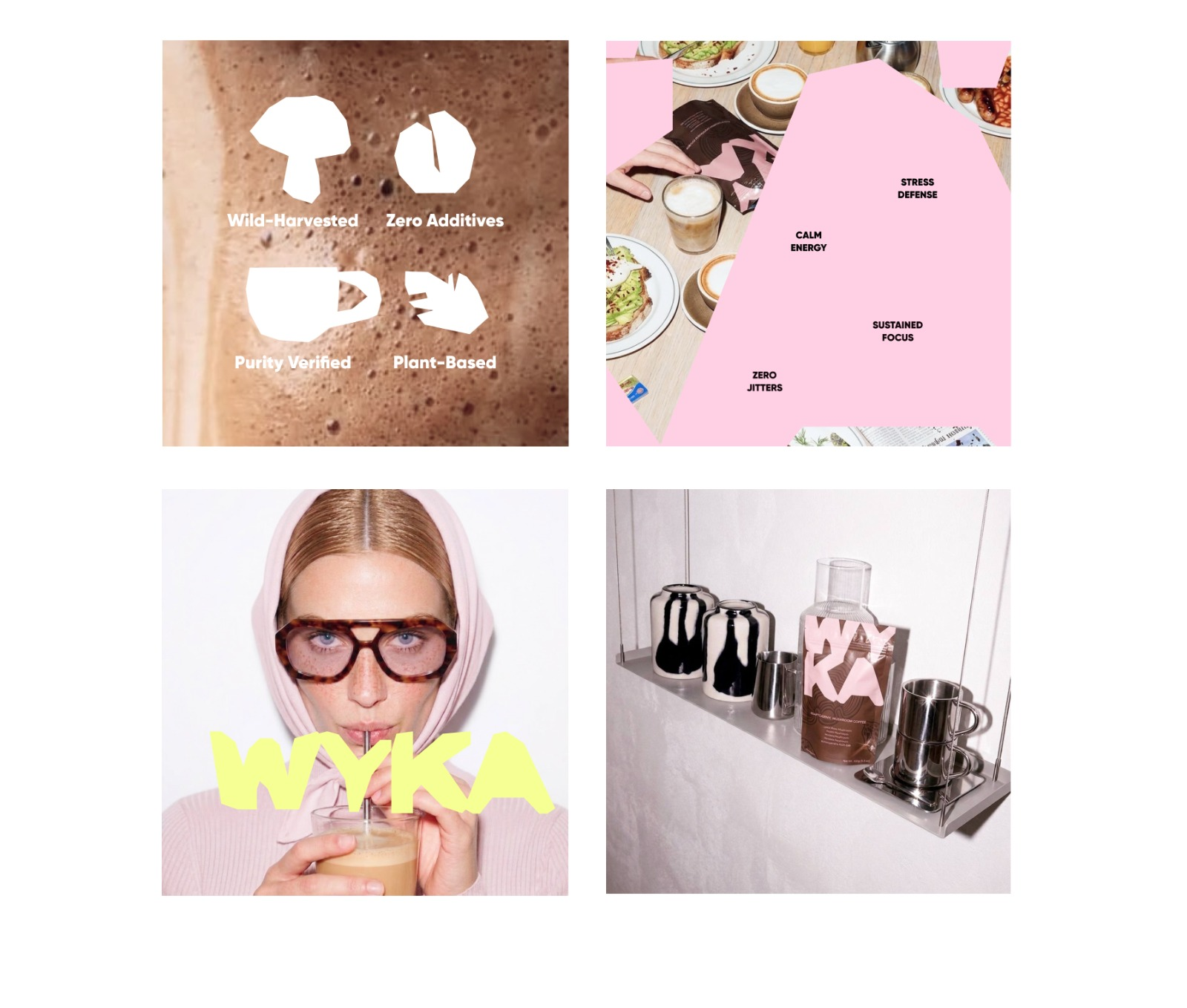 WYKA coffee identity across product graphics, lifestyle photography and packaging
