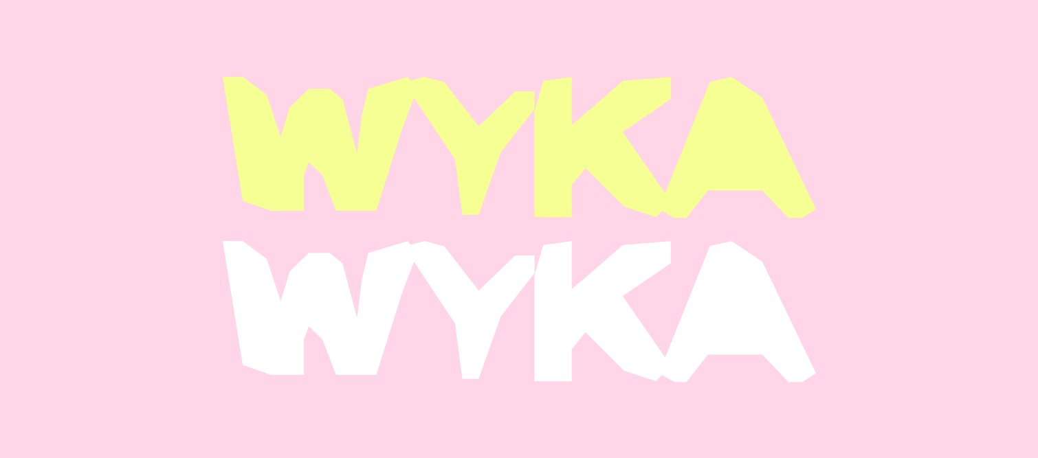 WYKA wordmark in yellow and white on a pink background